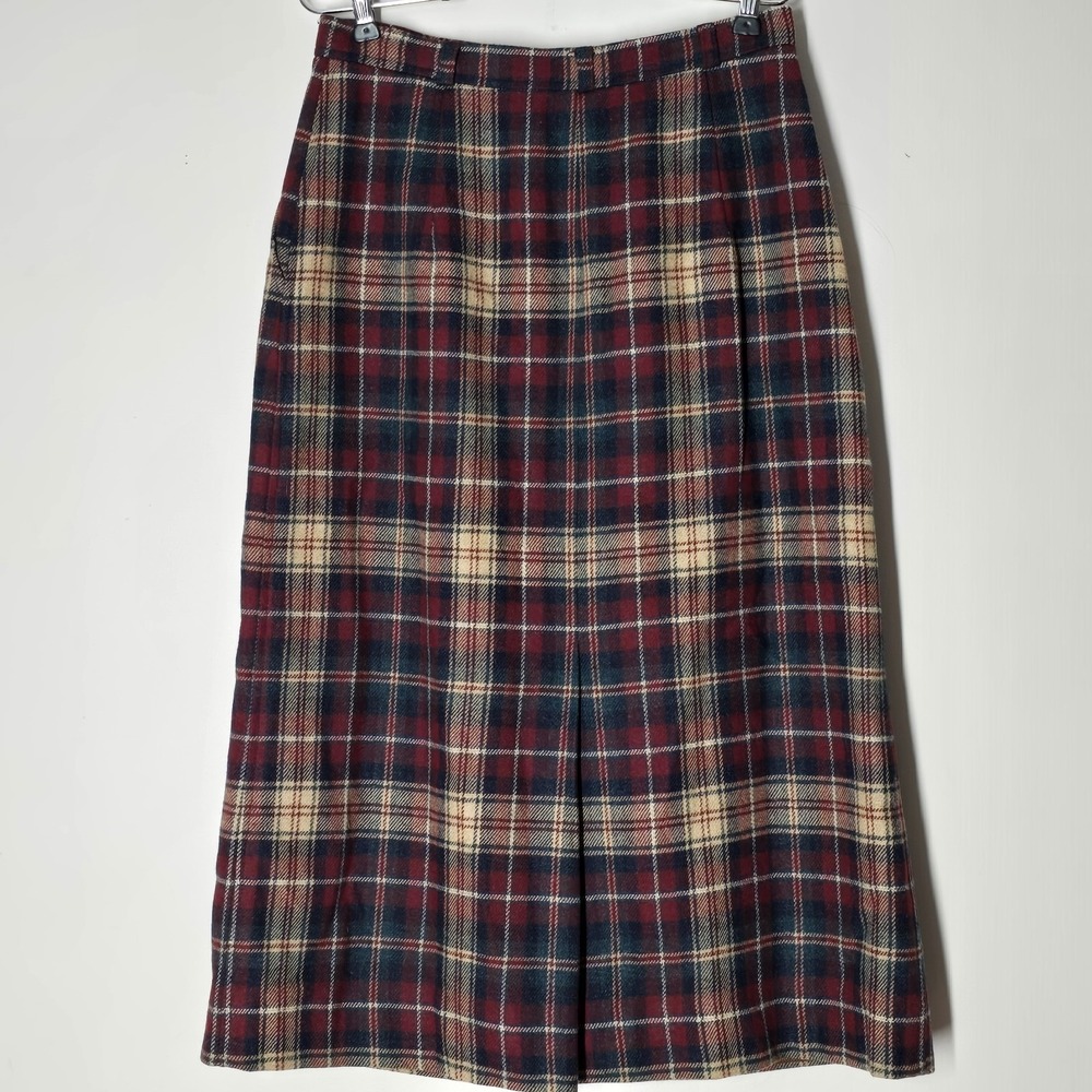 Vtg The Villager Plaid Academia Midi Skirt Wool Blend Slit Size 12 Old Money - Picture 4 of 6